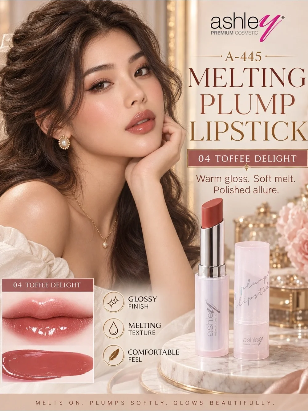 Ashley A-445 Melting Plump Lipstick 04 Toffee Delight | Thai T-Beauty